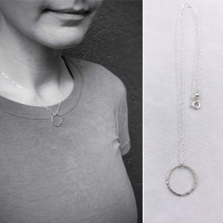 Tiny Floating Circle Necklace / Solid Sterling Silver / Hammer Forged / Subtle Hammered Texture