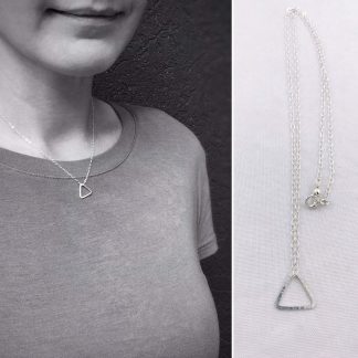 Tiny Floating Triangle Necklace / Solid Sterling Silver / Hammer Forged / Subtle Hammered Texture
