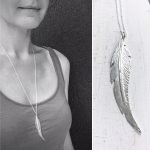 Feather Necklace / Solid Sterling Silver / Large Vertical Curved Feather / Hand Forged Unique Feather