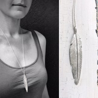 Feather Necklace / Solid Sterling Silver / Large Vertical Feather / Hand Forged Unique Feather
