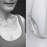 Feather Necklace / Solid Sterling Silver / Small Horizontal Curved Feather / Hand Forged Unique Feather