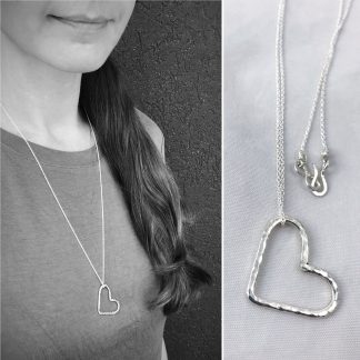 Floating Heart Necklace / Solid Sterling Silver / Rustic Hammer Forged Heart