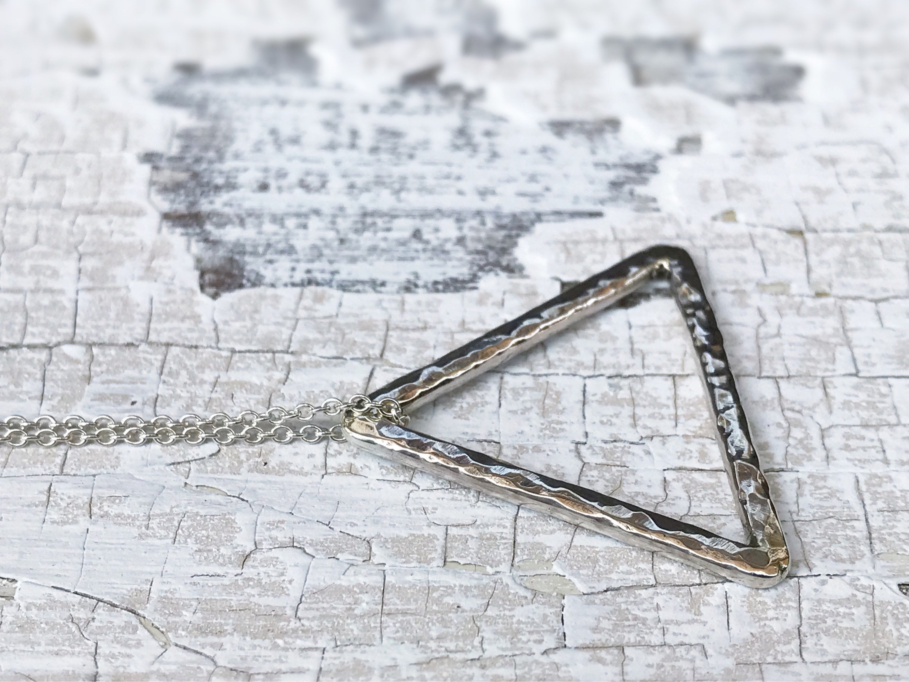Floating Triangle Necklace / Solid Sterling Silver / Rustic Hammer Forged Triangle - Image 2