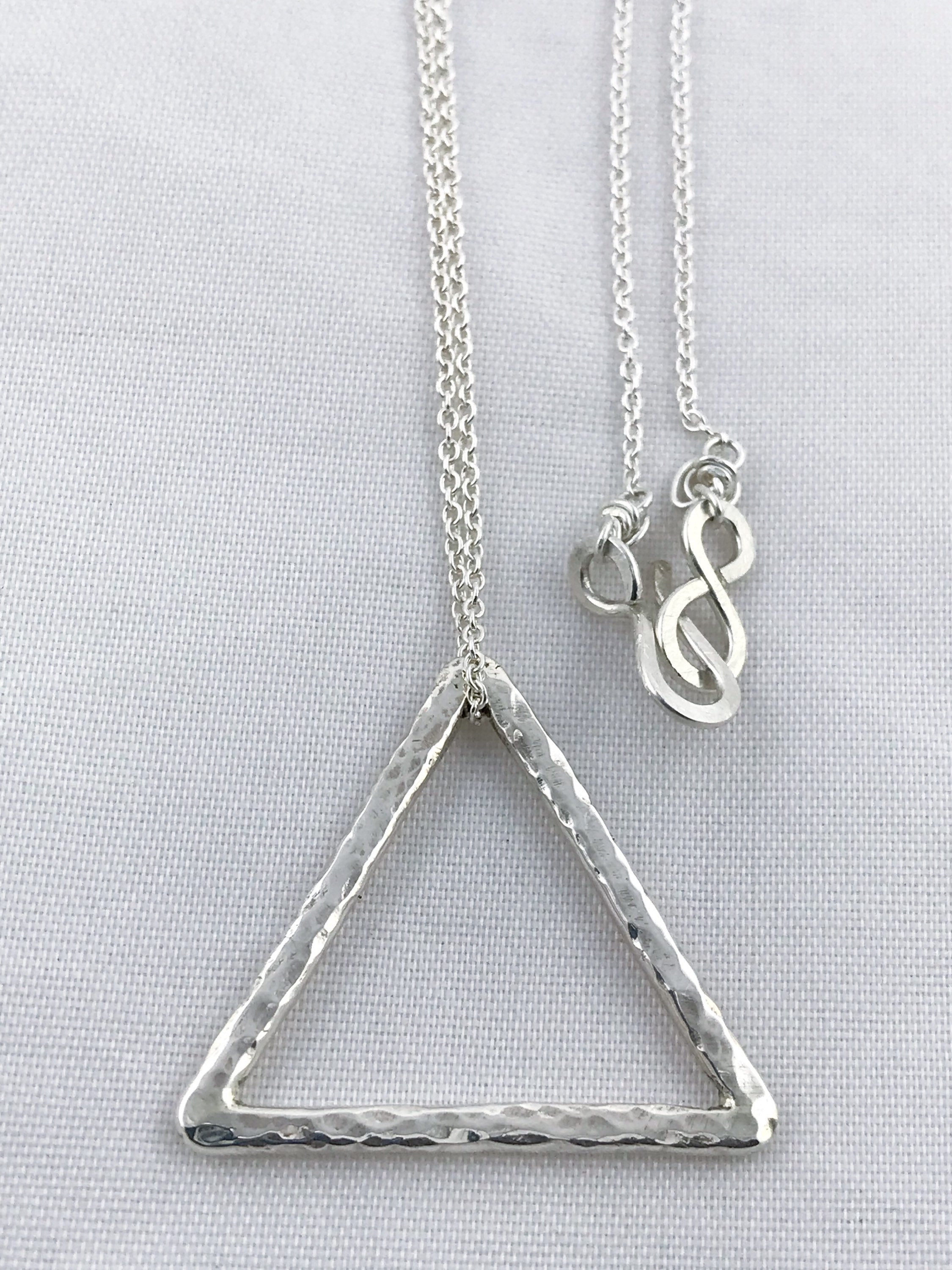 Floating Triangle Necklace / Solid Sterling Silver / Rustic Hammer Forged Triangle - Image 4