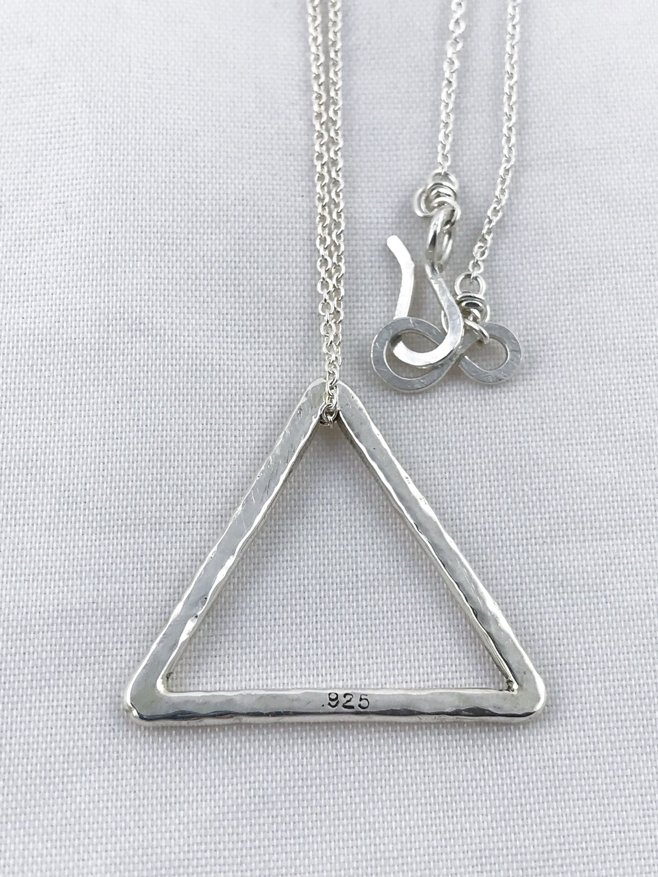 Floating Triangle Necklace / Solid Sterling Silver / Rustic Hammer Forged Triangle - Image 5