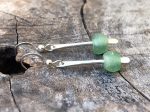 Green Glass Bar Earrings / Recycled Trade Glass / Solid Sterling Silver / Stick Earrings