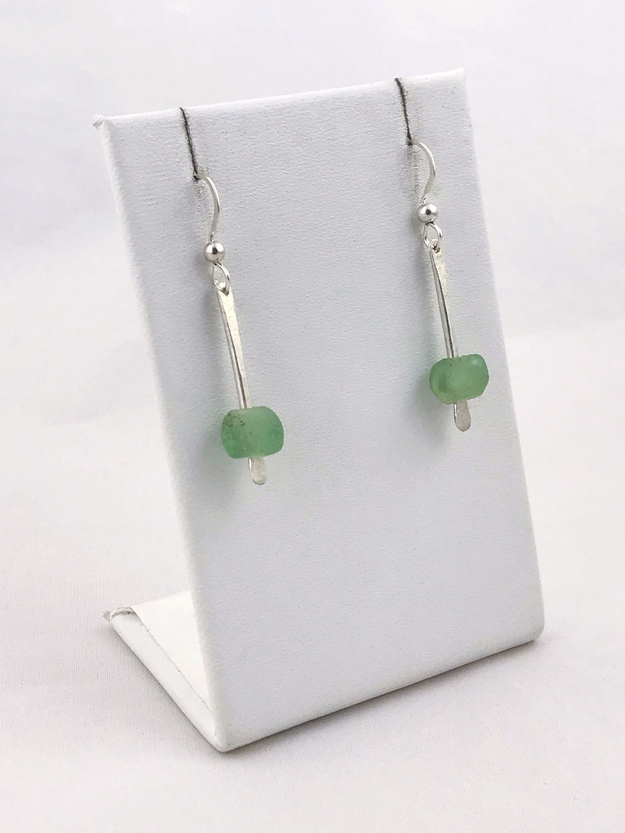 Green Glass Bar Earrings / Recycled Trade Glass / Solid Sterling Silver / Stick Earrings - Image 5