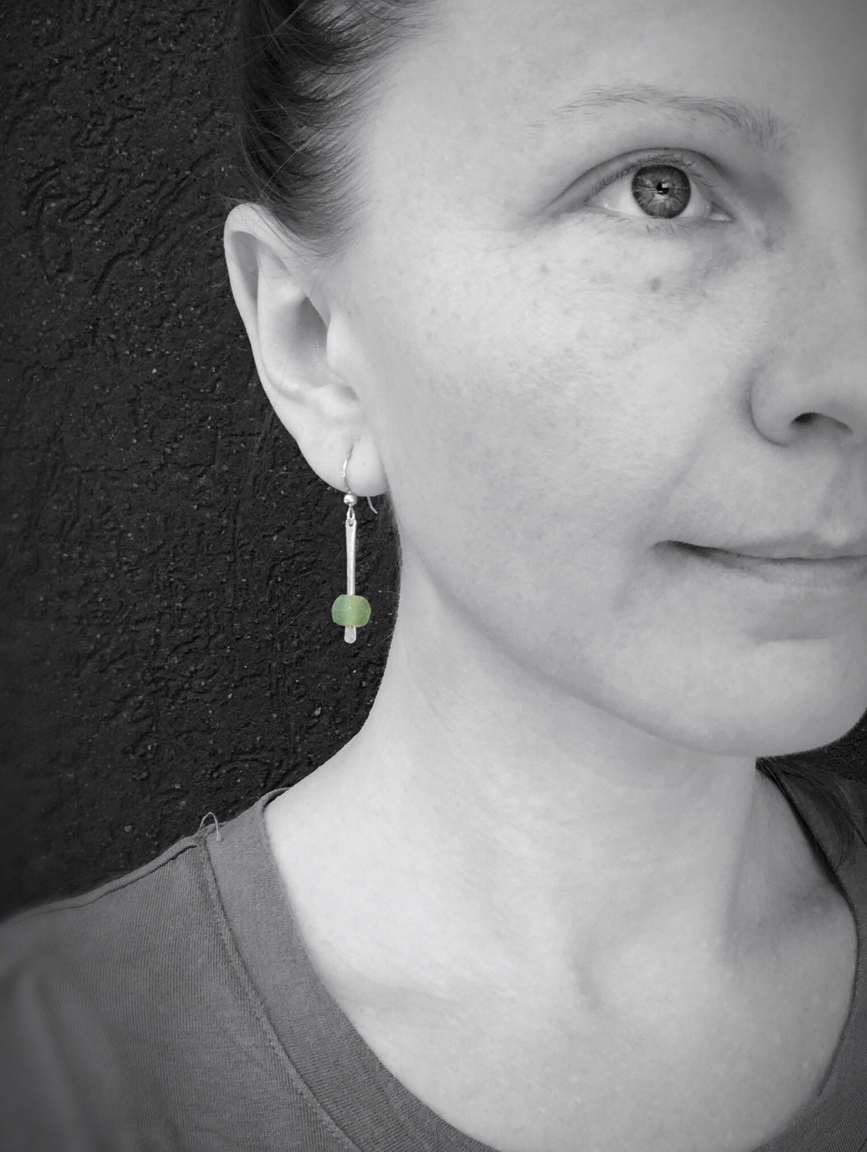 Green Glass Bar Earrings / Recycled Trade Glass / Solid Sterling Silver / Stick Earrings - Image 8