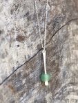 Green Glass Bar Necklace / Recycled Trade Glass / Solid Sterling Silver / Stick Necklace
