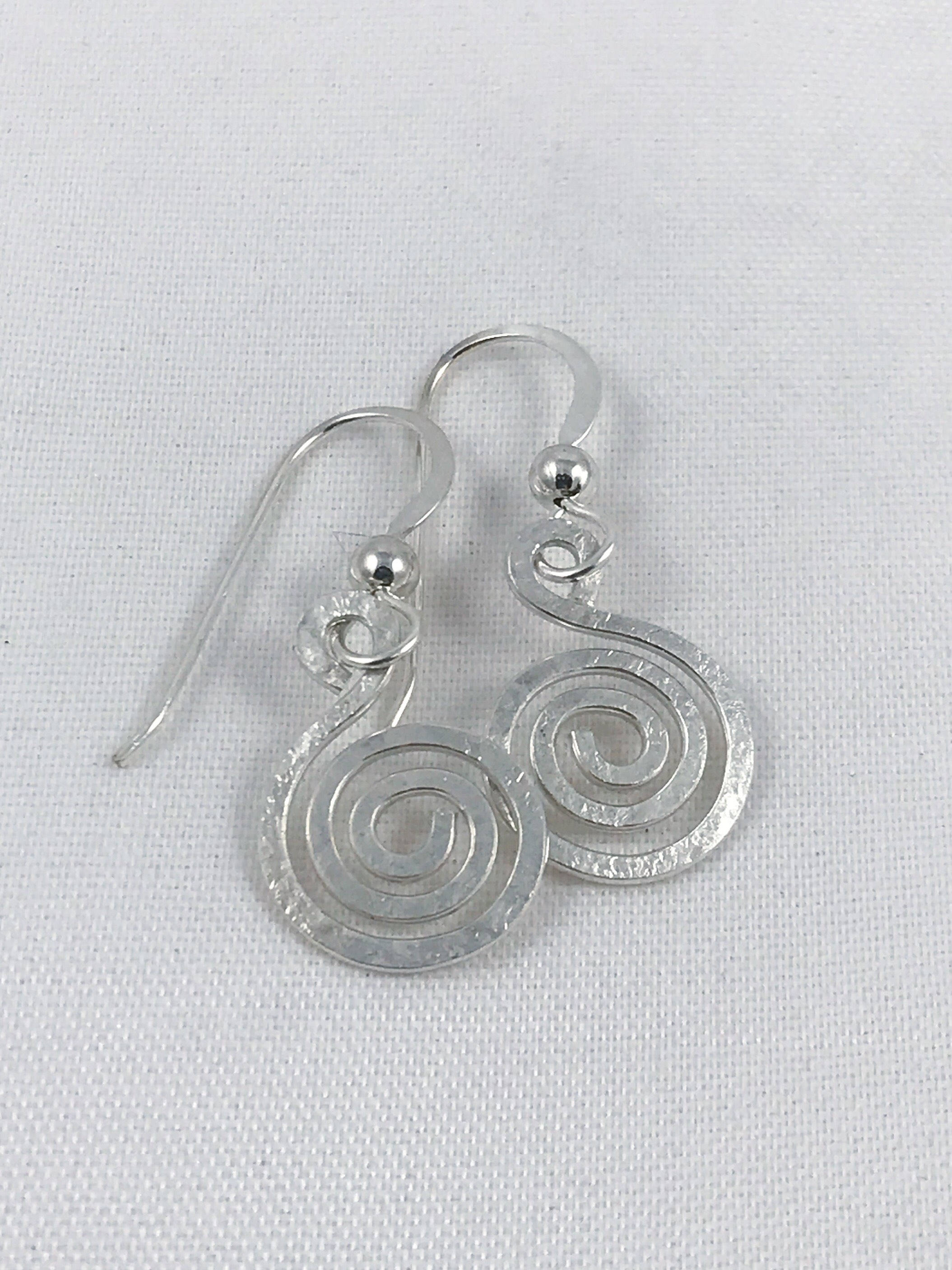 Spiral Earrings / Solid Sterling Silver / Koru Spiral / Hammer Forged / Subtle Hammered Texture - Image 4