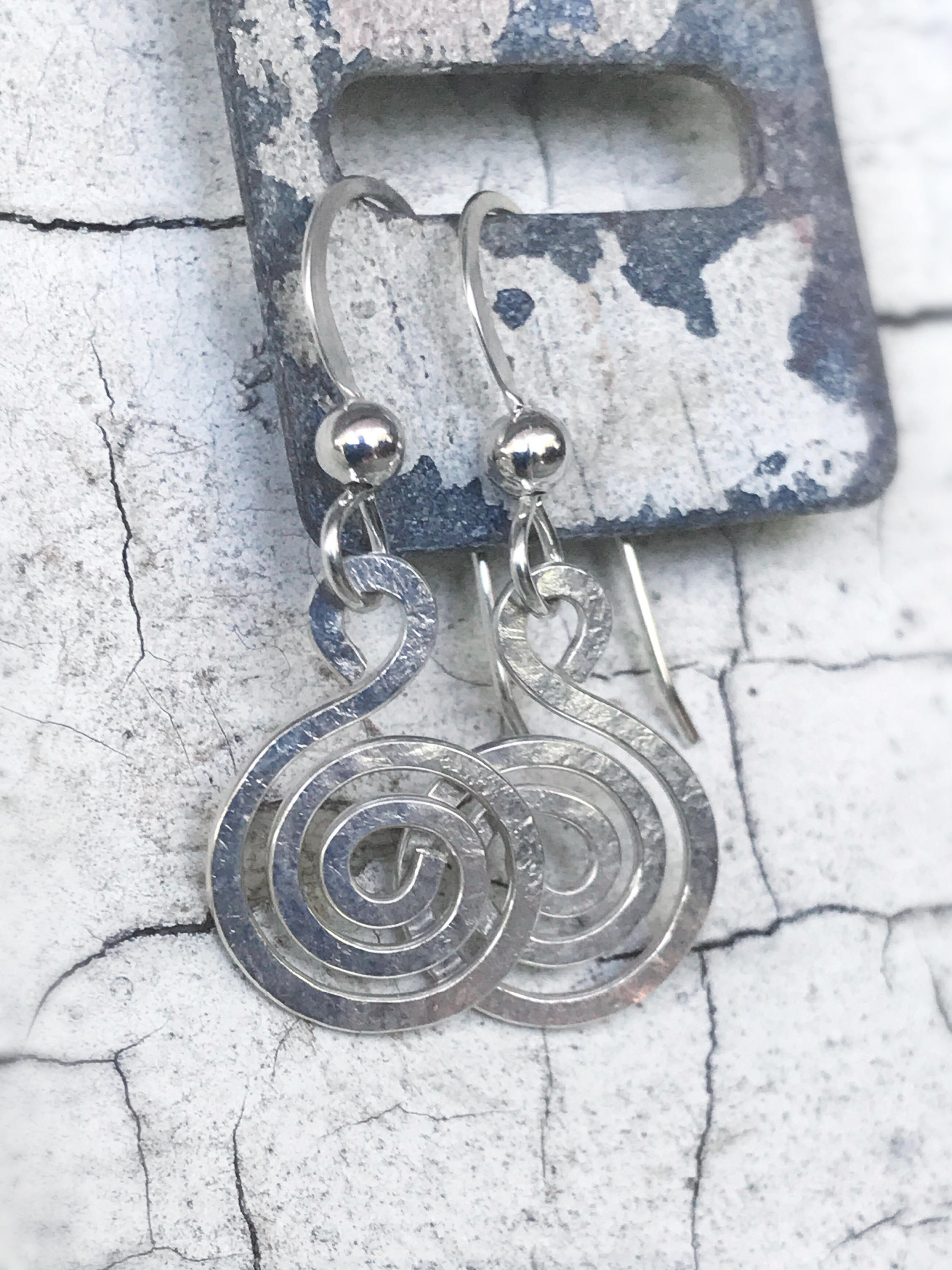 Spiral Earrings / Solid Sterling Silver / Koru Spiral / Hammer Forged / Subtle Hammered Texture - Image 6