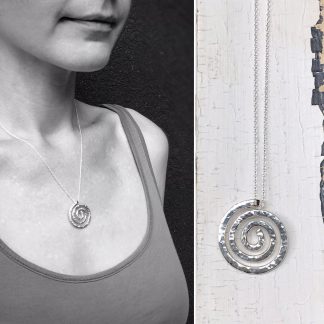 Spiral Necklace / Solid Sterling Silver / Large Koru Spiral / Hammer Forged / Rustic Hammered Texture