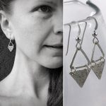 Triangle Dangle Earrings / Solid Sterling Silver / Hammer Forged / Rustic Hammered Texture