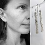 Shimmer Earrings / Solid Sterling Silver / Hammer Forged / Stick Chain Earrings