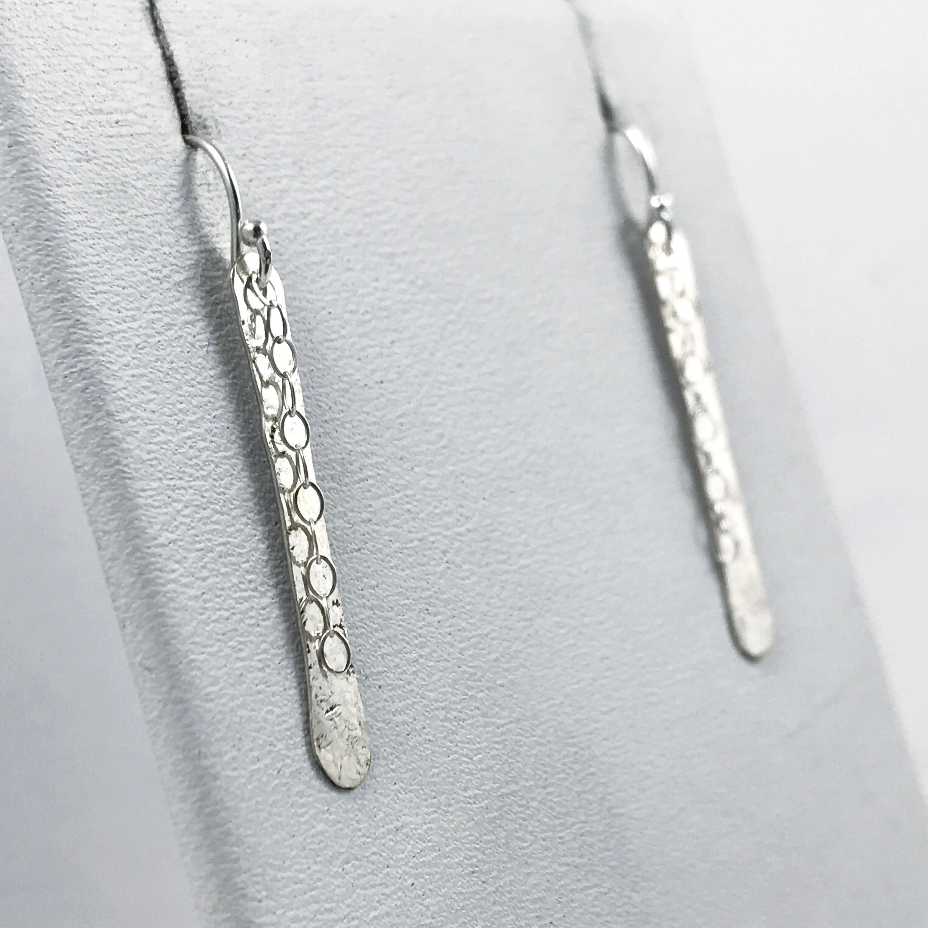 Shimmer Earrings / Solid Sterling Silver / Hammer Forged / Stick Chain Earrings - Image 3