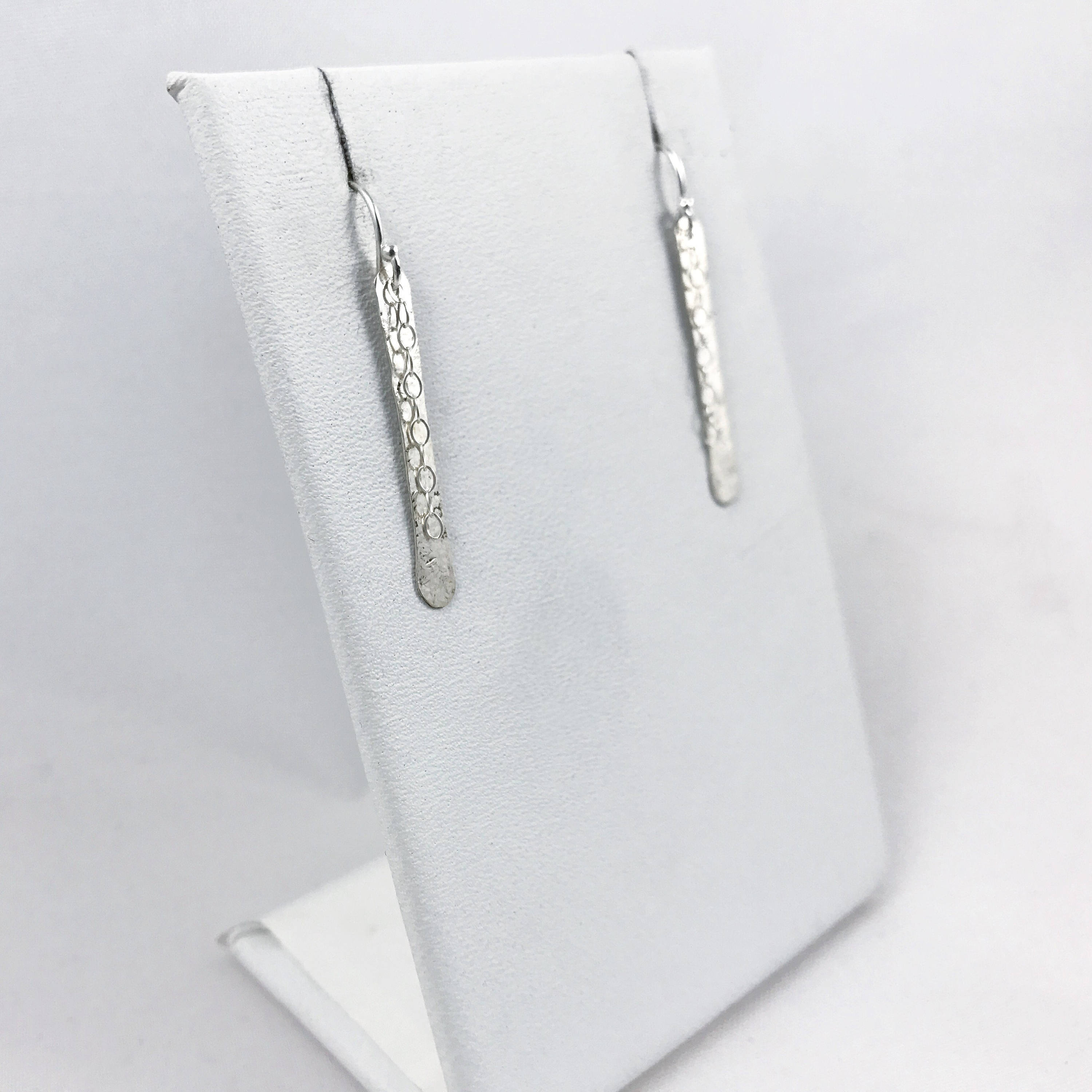 Shimmer Earrings / Solid Sterling Silver / Hammer Forged / Stick Chain Earrings - Image 4