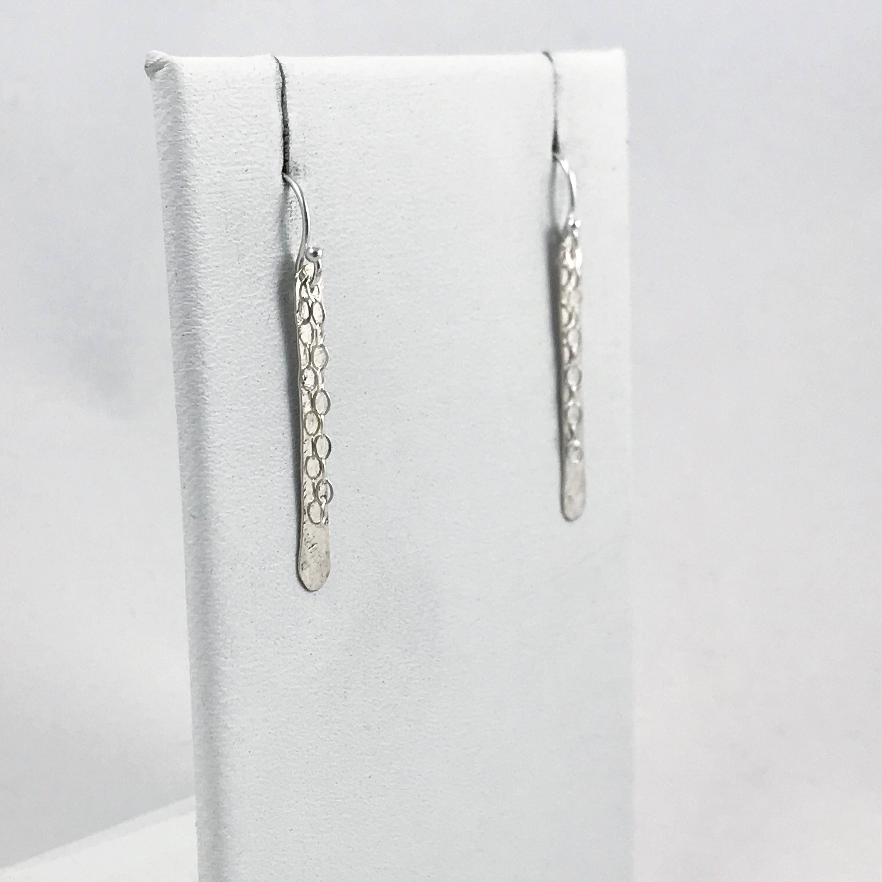 Shimmer Earrings / Solid Sterling Silver / Hammer Forged / Stick Chain Earrings - Image 5