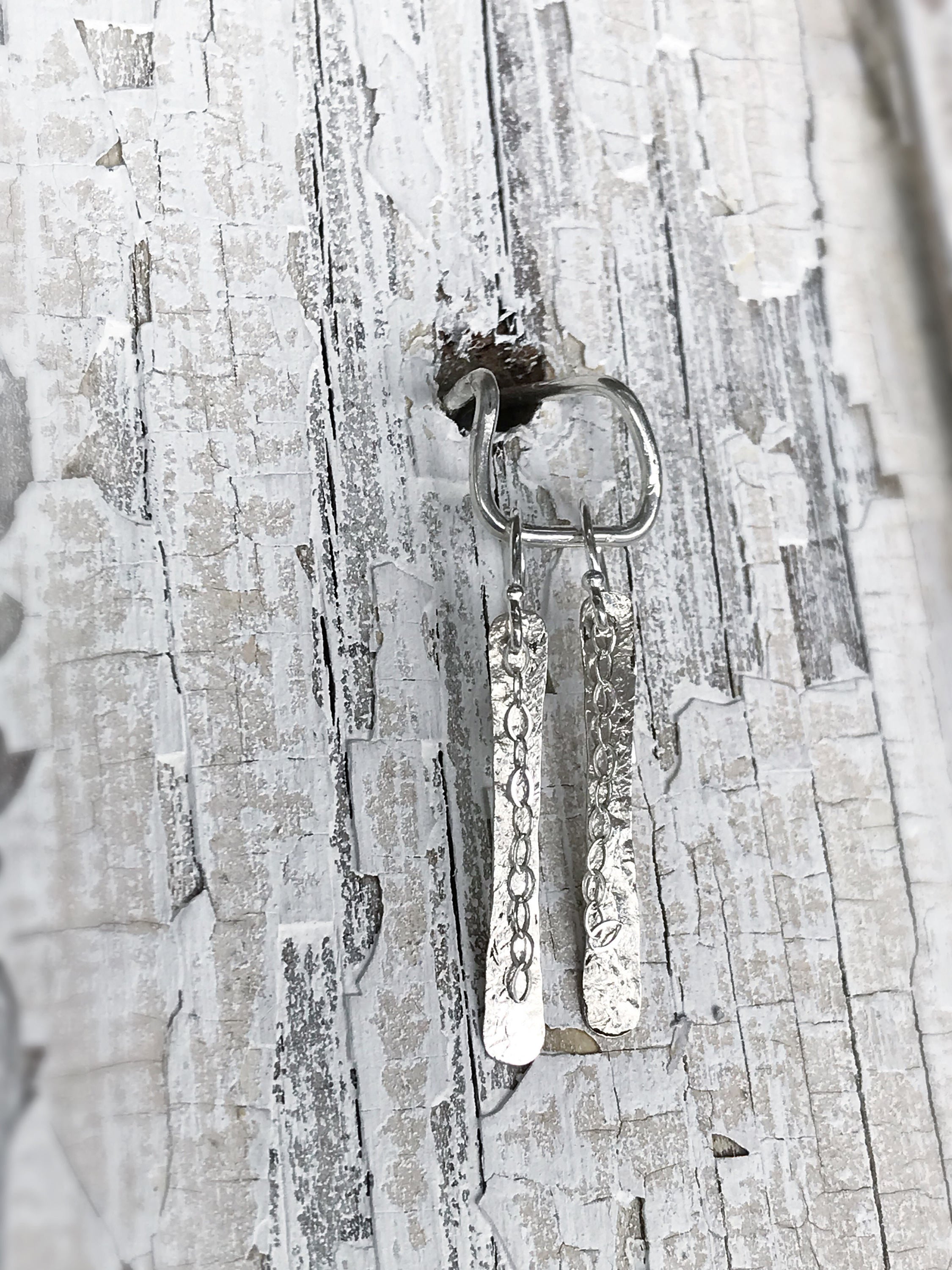 Shimmer Earrings / Solid Sterling Silver / Hammer Forged / Stick Chain Earrings - Image 7