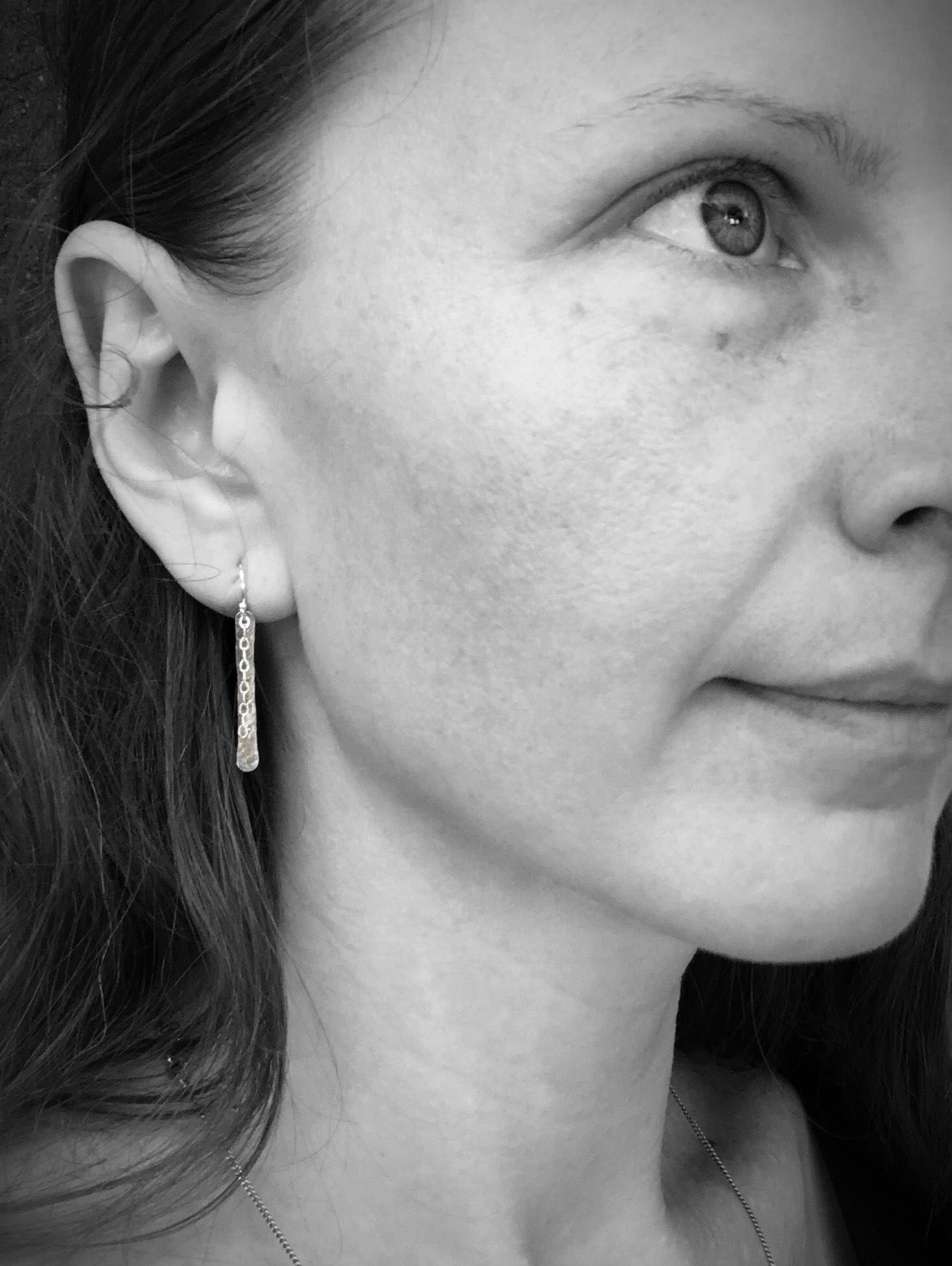 Shimmer Earrings / Solid Sterling Silver / Hammer Forged / Stick Chain Earrings - Image 8
