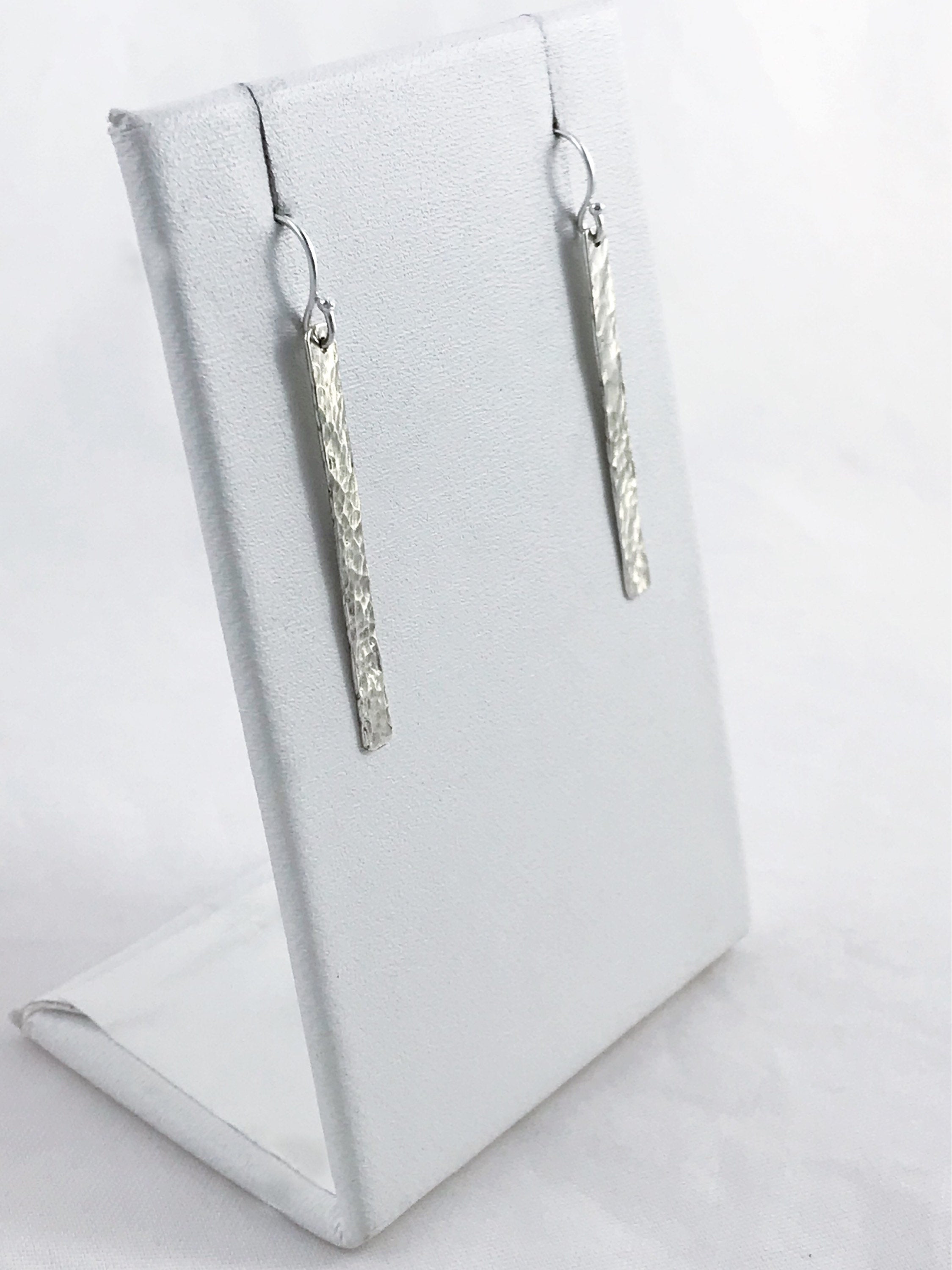 Lightweight Vertical Bar Earrings / Solid Sterling Silver / Classic Hammered Stick Earrings - Image 3