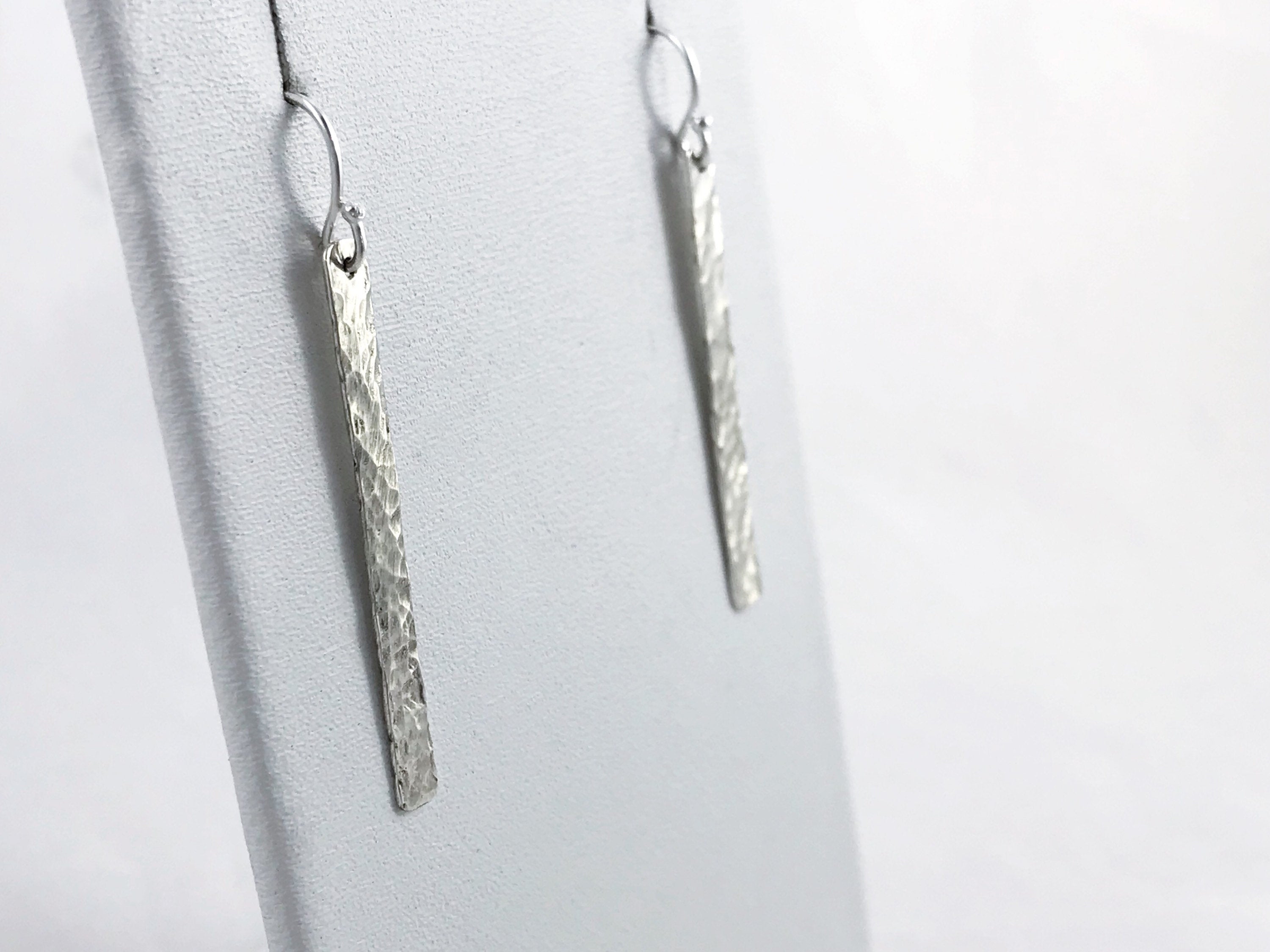 Lightweight Vertical Bar Earrings / Solid Sterling Silver / Classic Hammered Stick Earrings - Image 4