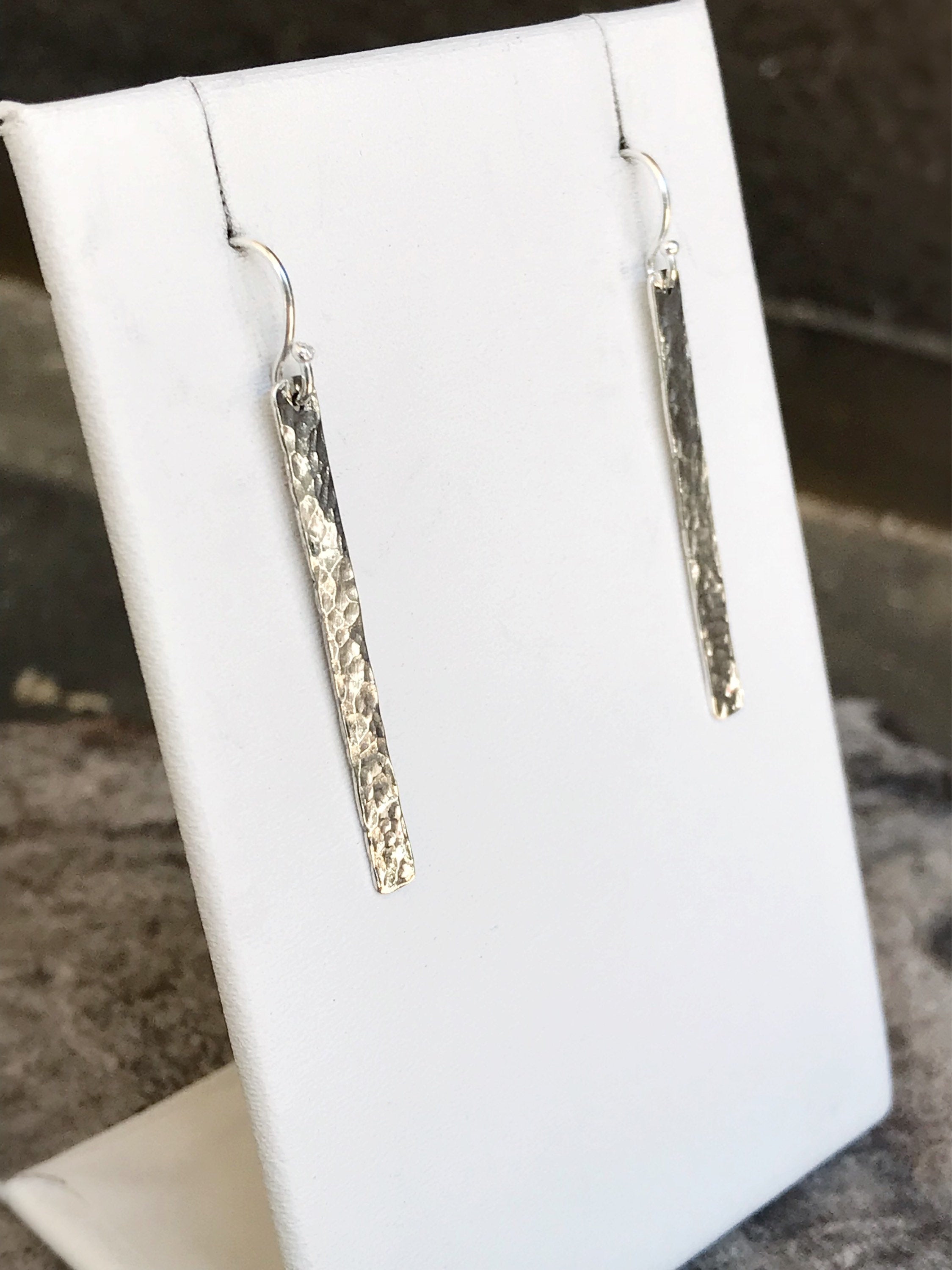 Lightweight Vertical Bar Earrings / Solid Sterling Silver / Classic Hammered Stick Earrings - Image 6