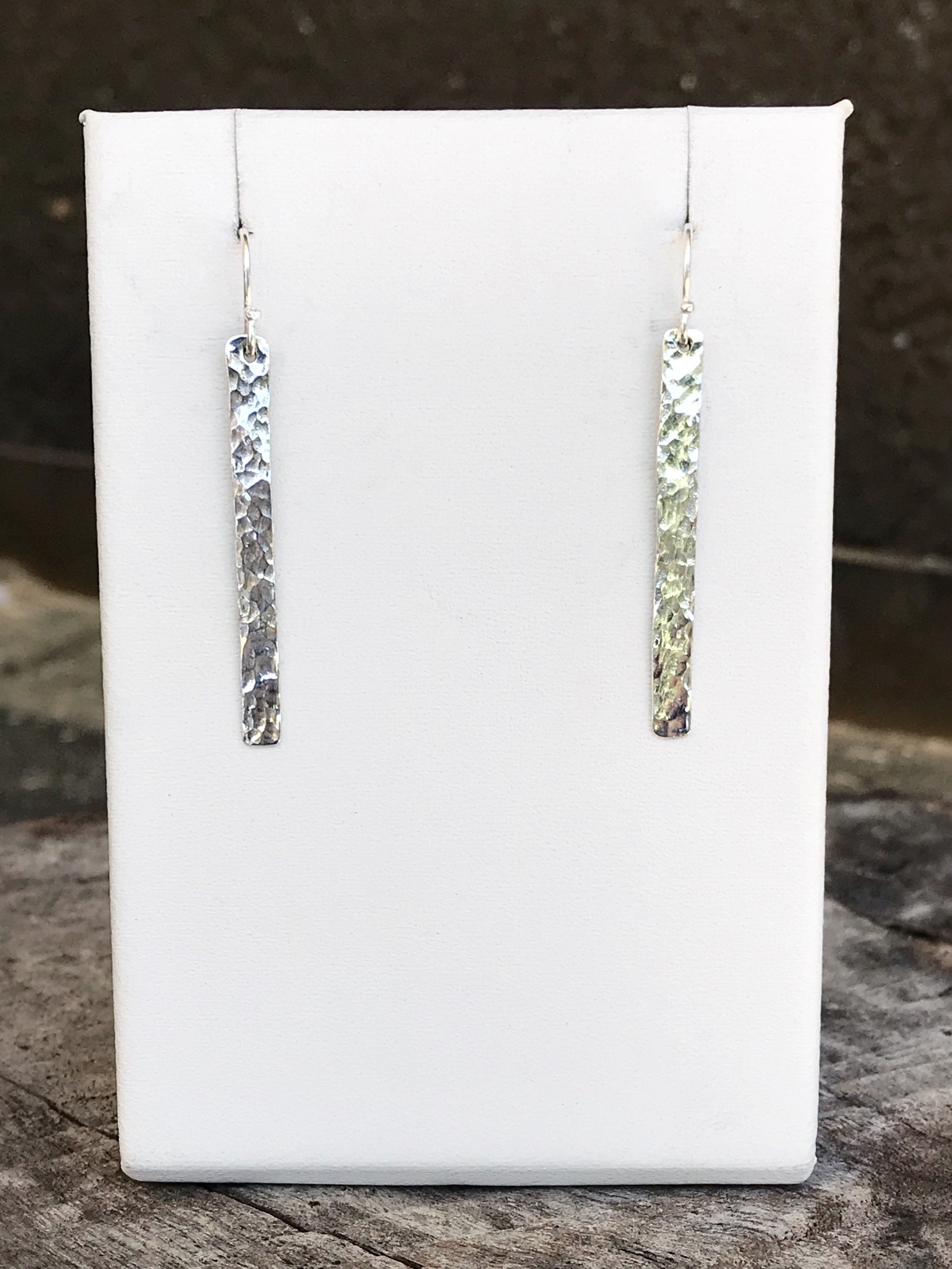 Lightweight Vertical Bar Earrings / Solid Sterling Silver / Classic Hammered Stick Earrings - Image 7