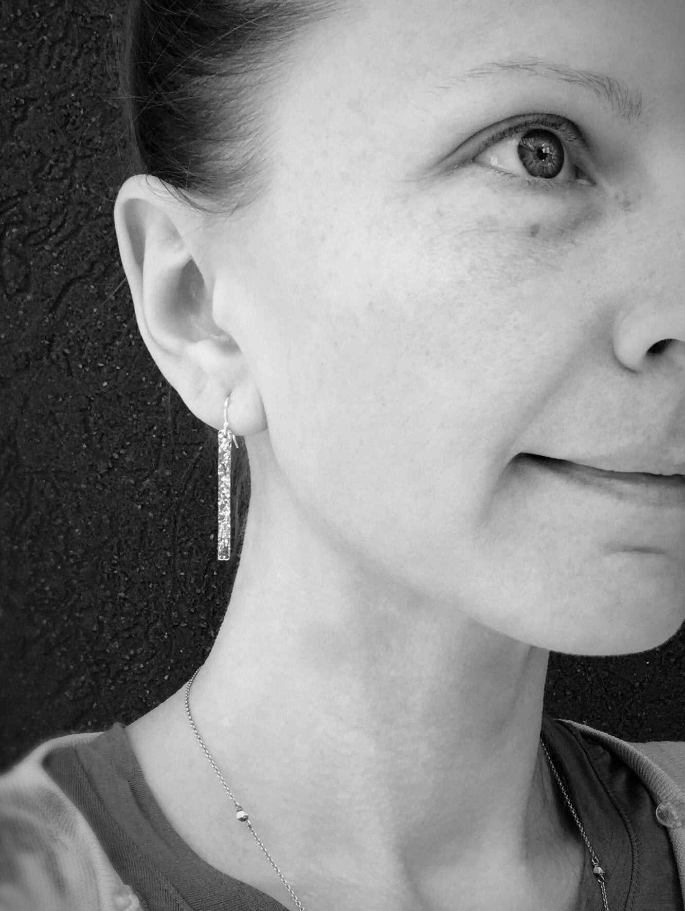 Lightweight Vertical Bar Earrings / Solid Sterling Silver / Classic Hammered Stick Earrings - Image 8