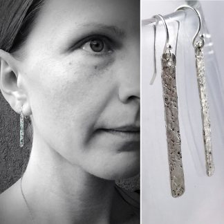 Lightweight Vertical Bar Earrings / Solid Sterling Silver / Stone Hammered Stick Earrings