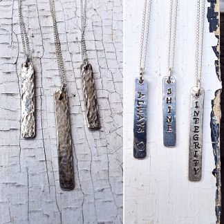 Vertical Bar Necklace / Solid Sterling Silver / Hammer Forged / Hammered Texture / Personalized