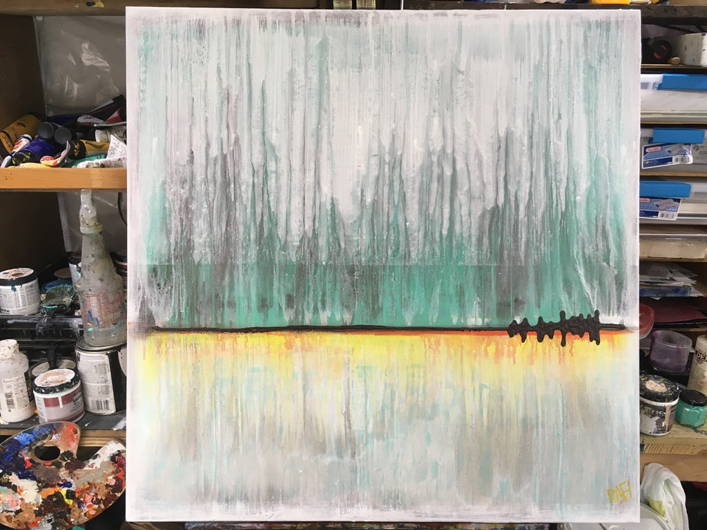 Storm On The Horizon Abstract Original Painting By Artist Rafi Perez Mixed Medium On Canvas 30x30 - Image 2