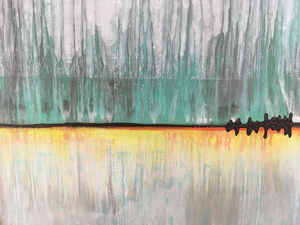 Storm On The Horizon Abstract Original Painting By Artist Rafi Perez Mixed Medium On Canvas 30x30 - Image 3