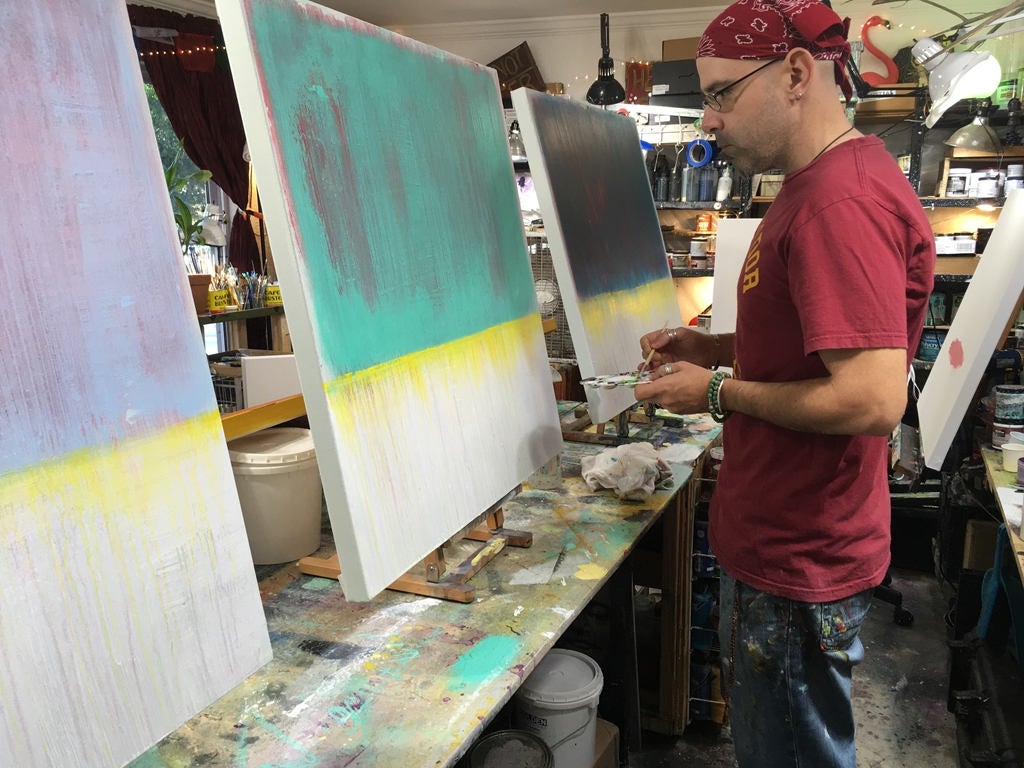 Storm On The Horizon Abstract Original Painting By Artist Rafi Perez Mixed Medium On Canvas 30x30 - Image 7