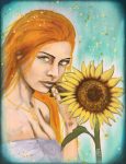 Sultry Golden Sunflower Original Painting By Artist Rafi Perez Mixed Medium And Gold Leaf On Canvas 18x24