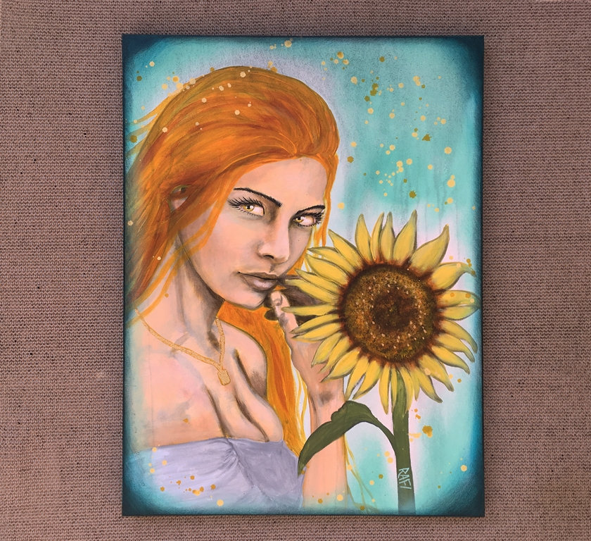 Sultry Golden Sunflower Original Painting By Artist Rafi Perez Mixed Medium And Gold Leaf On Canvas 18x24 - Image 6