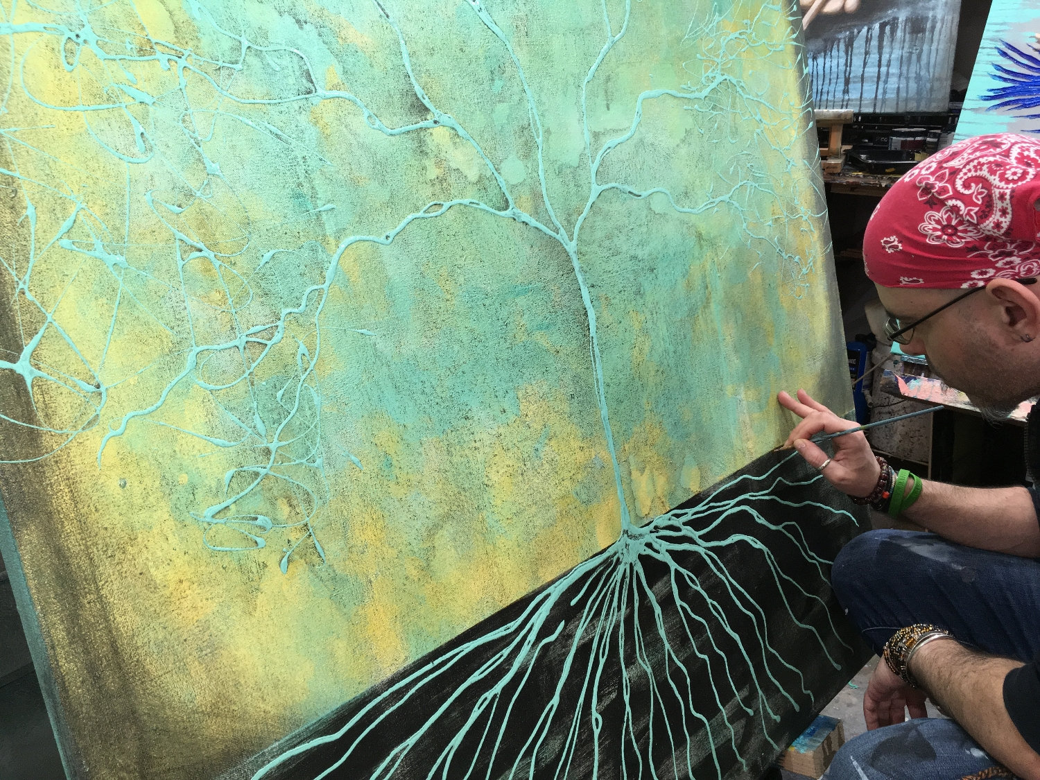 Tree Of Life Textured Original Painting By Artist Rafi Perez On Unstretched Canvas 47x42 - Image 8