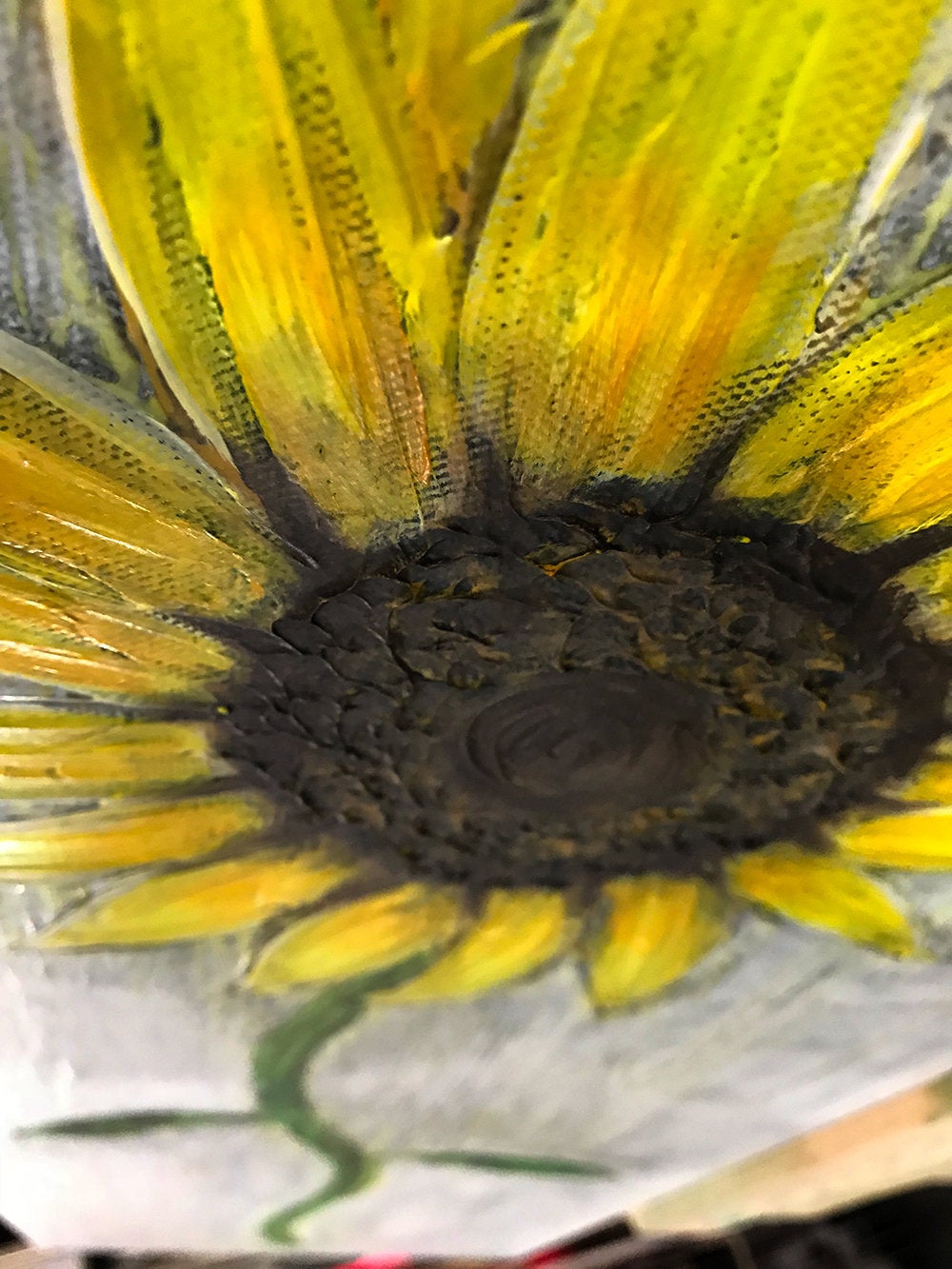 Sunflower Painting Textured Original Painting by artist Rafi Perez on Gallery Wrapped Canvas 12X36