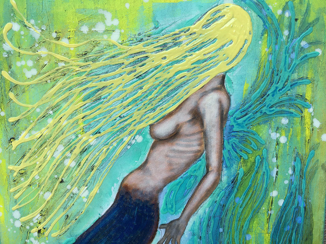 Sunlight Mermaid Original Painting By Artist Rafi Perez Mixed Medium On Canvas 18x24 - Image 3