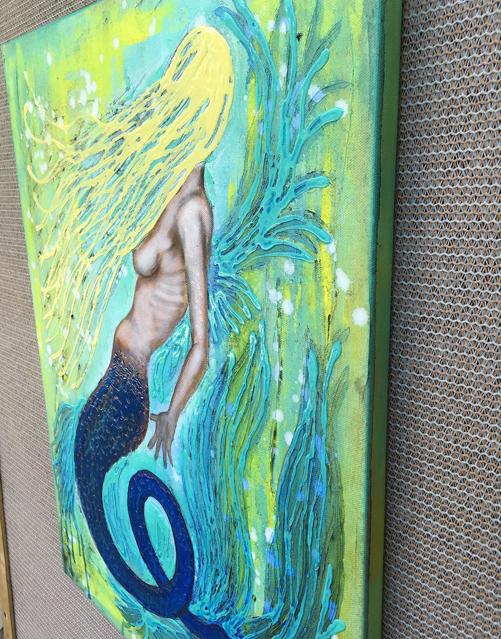 Sunlight Mermaid Original Painting By Artist Rafi Perez Mixed Medium On Canvas 18x24 - Image 4