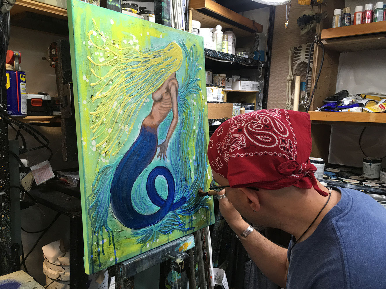 Sunlight Mermaid Original Painting By Artist Rafi Perez Mixed Medium On Canvas 18x24 - Image 9
