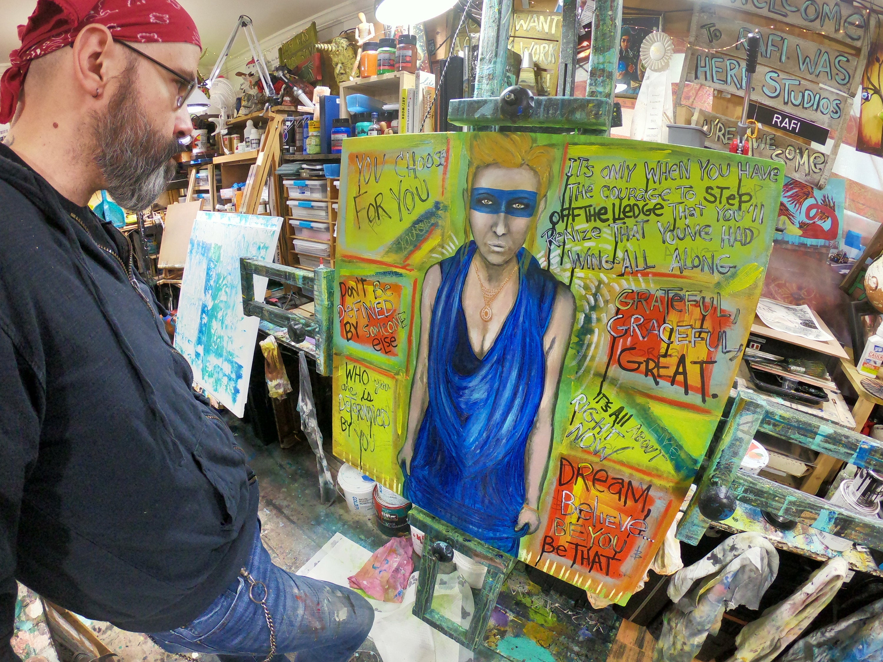 Superhero Me Art Original Painting By Artist Rafi Perez Mixed Medium On Canvas 30x30 - Image 7