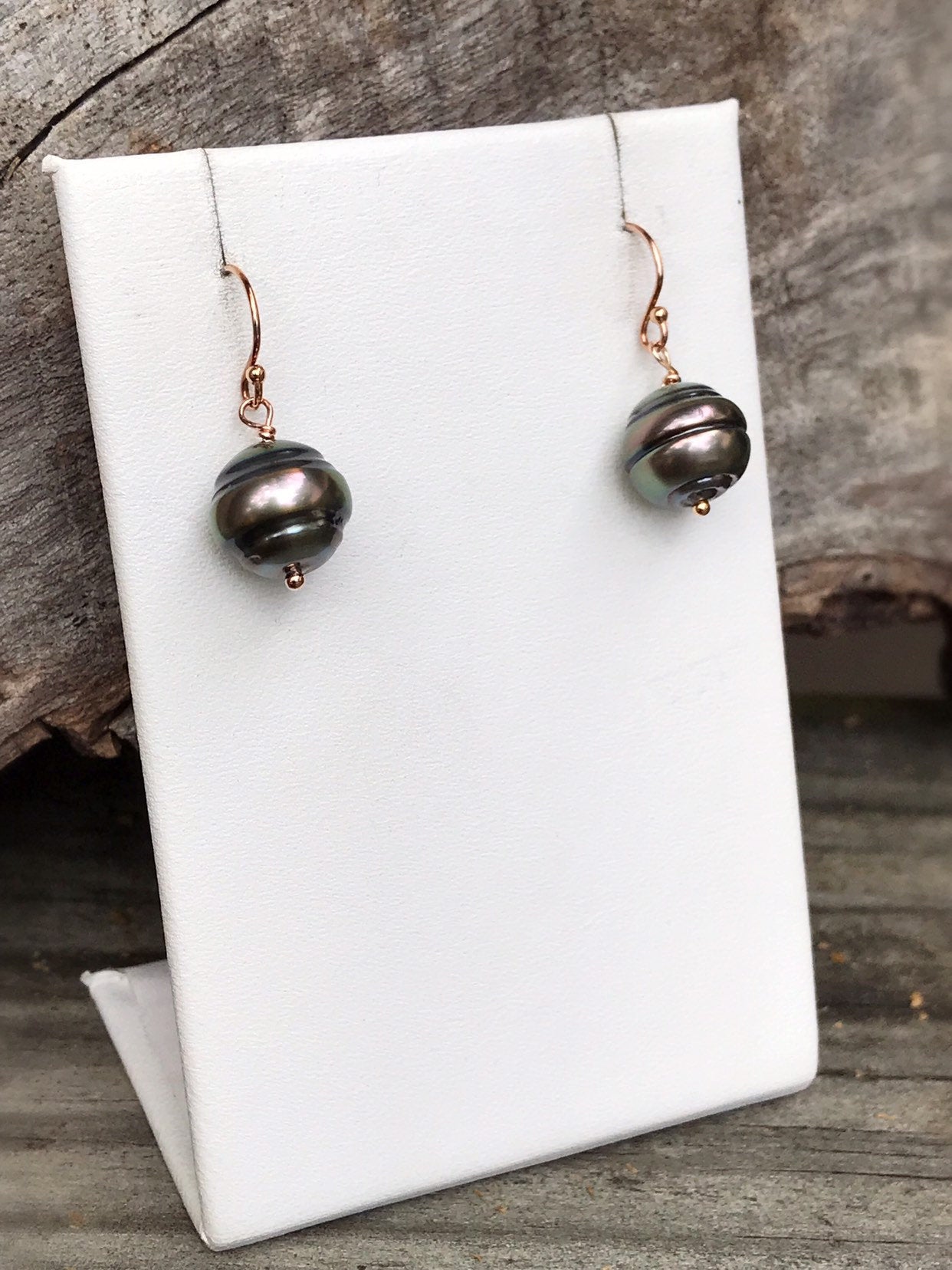 Tahitian Pearl Drop Earrings - 14k Rose Gold Filled - Genuine Baroque Tahitian Pearls - Bronze/Pink/Gold Saltwater Pearls - Image 3