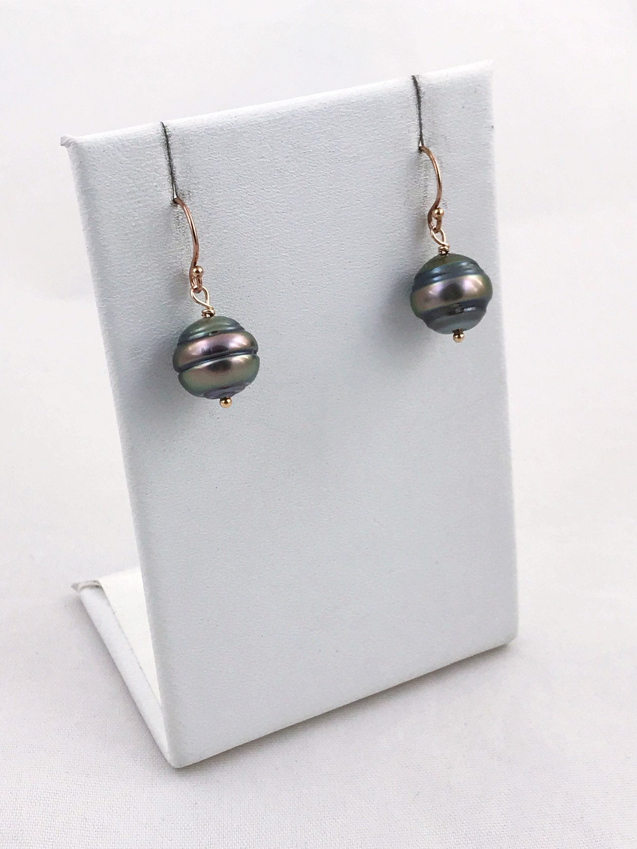 Tahitian Pearl Drop Earrings - 14k Rose Gold Filled - Genuine Baroque Tahitian Pearls - Bronze/Pink/Gold Saltwater Pearls - Image 6