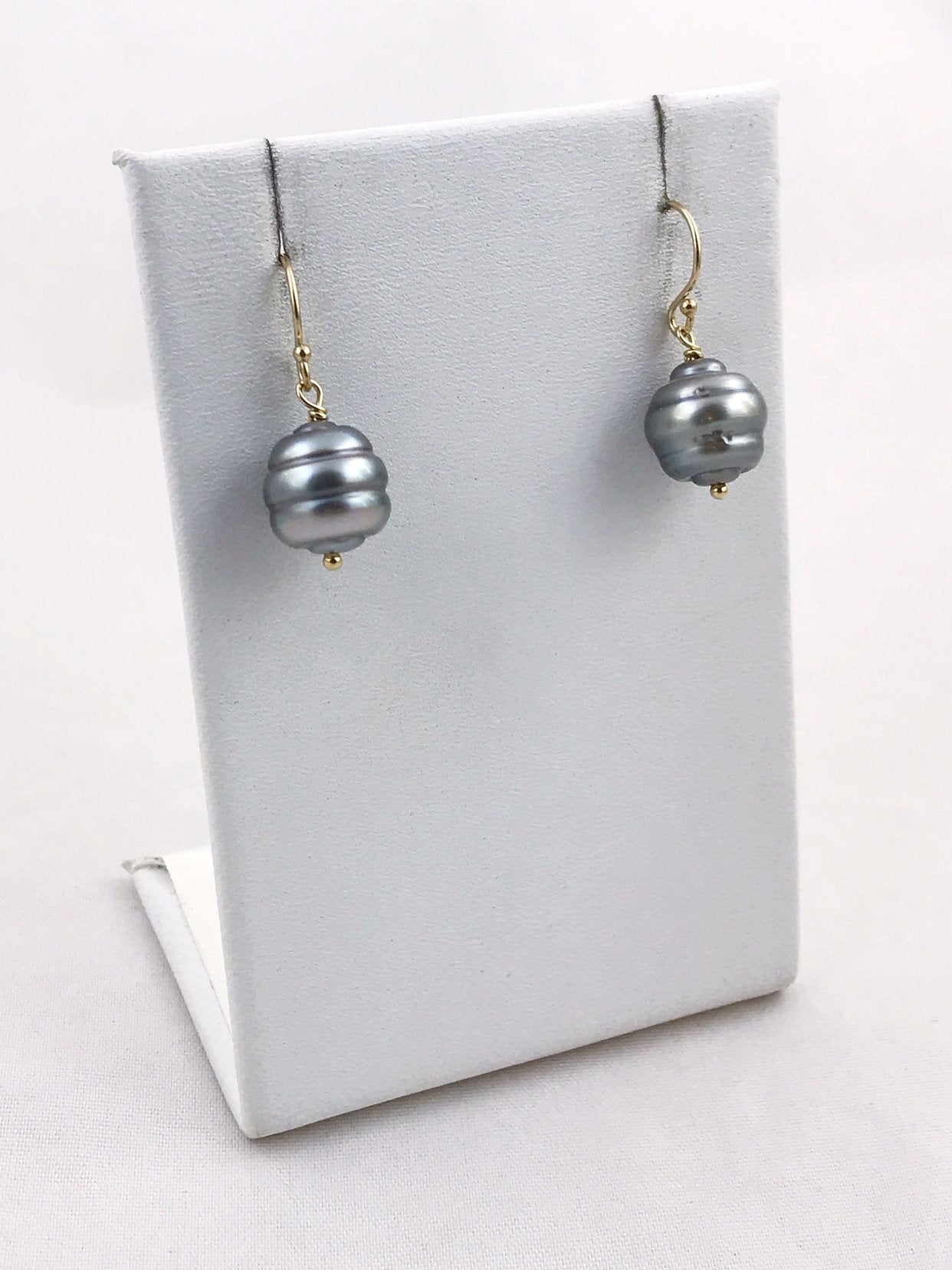 Tahitian Pearl Drop Earrings - 14k Yellow Gold Filled - Genuine Baroque Tahitian Pearls - Silver/Grey/Gold/Blue Saltwater Pearls - Image 6