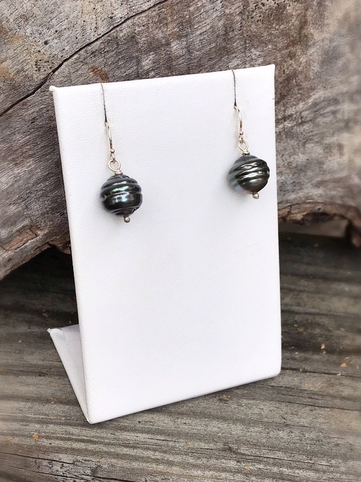 Tahitian Pearl Drop Earrings - Solid Sterling Silver - Genuine Baroque Tahitian Pearls - Blue/Grey/Brown Saltwater Pearls - Image 3