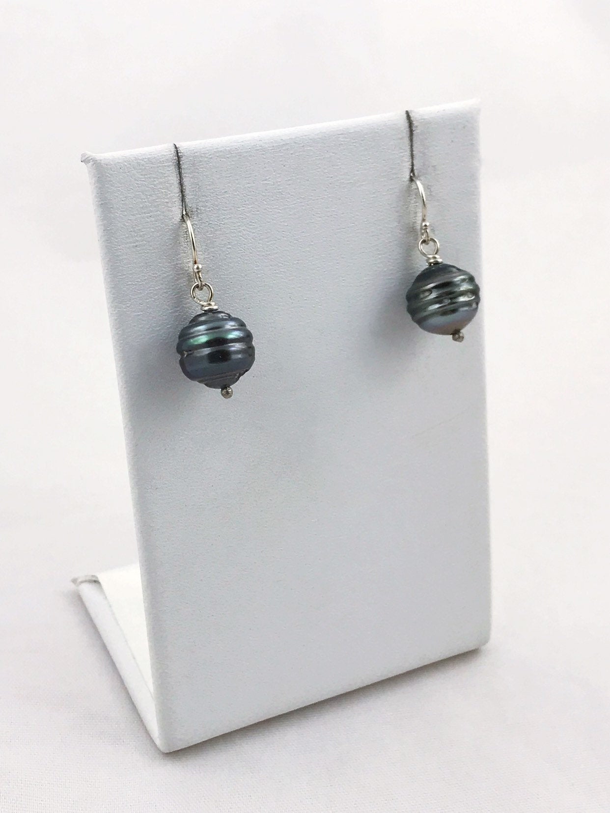 Tahitian Pearl Drop Earrings - Solid Sterling Silver - Genuine Baroque Tahitian Pearls - Blue/Grey/Brown Saltwater Pearls - Image 6