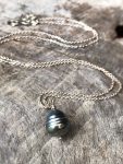 Tahitian Pearl Pendant Necklace - Solid Sterling Silver - Single Genuine Baroque Tahitian Pearl - Grey/Blue/Bronze Saltwater Pearl