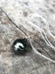 Tahitian Pearl Pendant Necklace - Solid Sterling Silver - Single Genuine Baroque Tahitian Pearl - Large Grey/Blue/Brown Saltwater Pearl