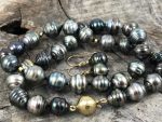 Tahitian Pearls Necklace Earrings Set / Genuine Multicolored Tahitian Saltwater Pearls / Solid 14k Gold