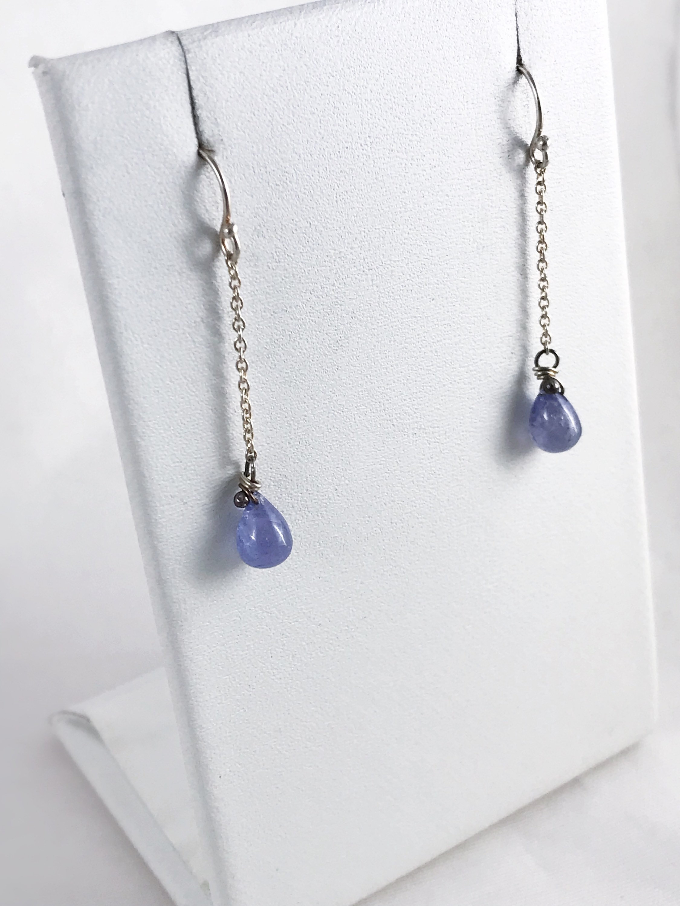 Tanzanite Teardrop Earrings - Solid Sterling Silver - Genuine Tanzanite - Periwinkle Blue - Long Dangle Earrings - Image 4